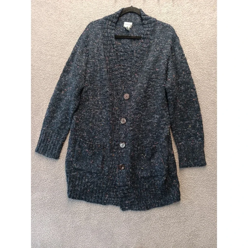 Chico's Confetti Knit Cardigan Size 2 Blue Button Front Cottagecore Preppy 90S